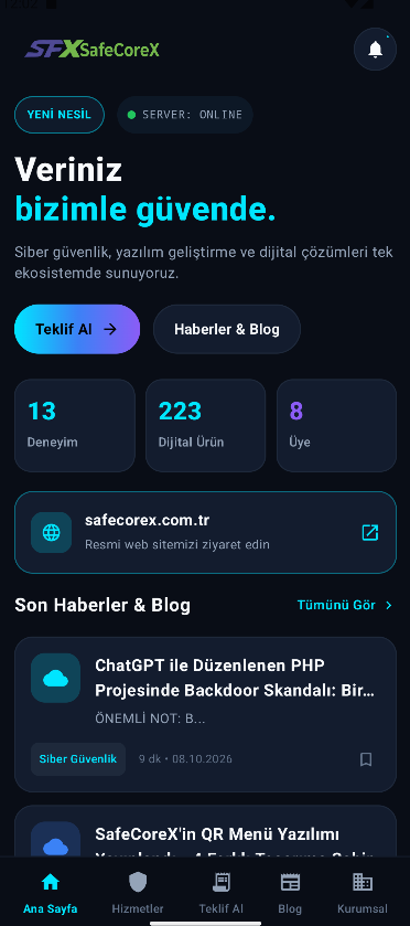 SafeCoreX by SafalinX uygulama ekranı